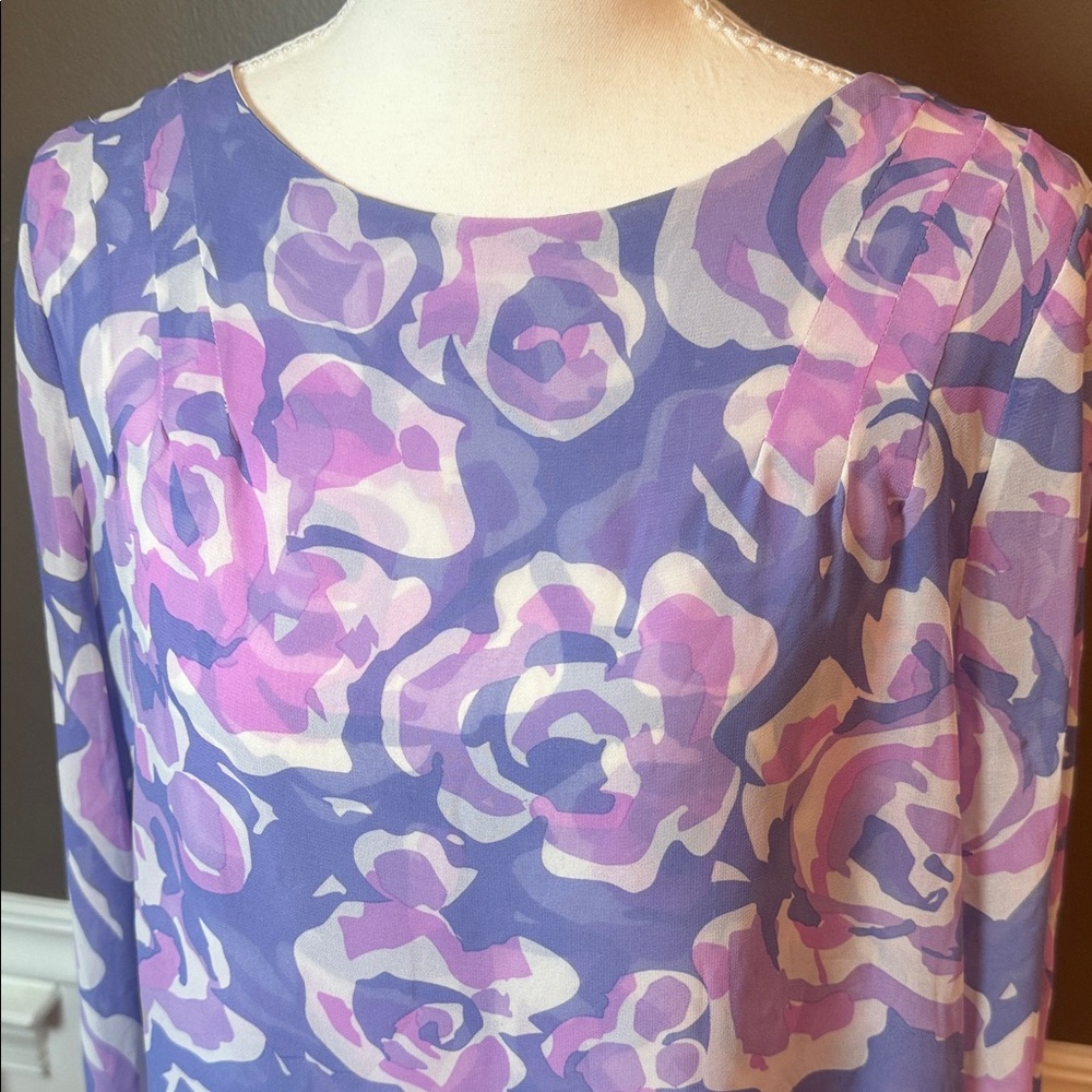 Bob Mackie Chiffon Floral Blouse Pastel Watercolor Boho XS Top - Picture 4 of 9
